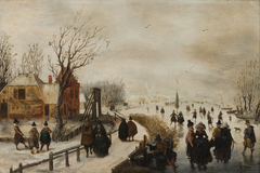 Skaters on a Canal with a Pathway alongside by Esaias van de Velde