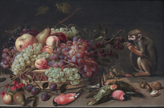 Still life of fruit, dead birds and a monkey, by Clara Peeters by Clara Peeters