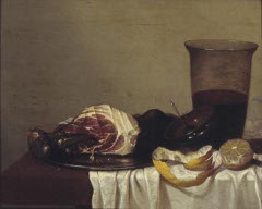 Still Life with Ham, a Glass of Beer, and a Lemon by Gerrit van Vucht