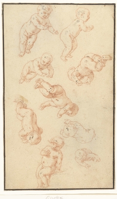 Studieblad met negen putti by Abraham Bloemaert