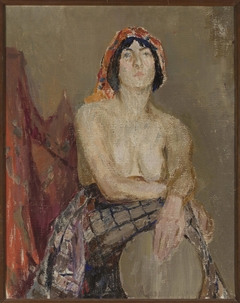 Study of a female model with a drum by Jan Ciągliński