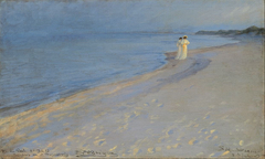 Summer evening at the South beach, Skagen. Anna Ancher and Marie Krøyer by Peder Severin Krøyer