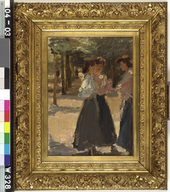 Three women on a avenue by Isaac Israels