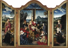 Triptych. Centre: the Deposition from the Cross; Left wing: St John the Baptist with a Donor; Right wing: St Margaret of Antioch with a Donatrix by Joos van Cleve