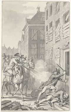 Twee oproerige soldaten te 's-Hertogenbosch door ruiters doodgeschoten, november 1787 by Jacobus Buys