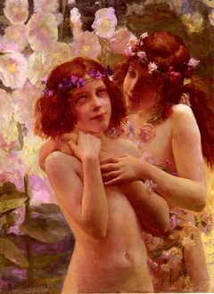 Two Children with Crowns of Flowers by Gaston Bussière