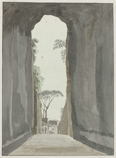 Uitgang van grot Crypta Neapolitana (of Grotta di Posillipo) aan de kust van Pozzuoli by Louis Ducros