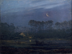 Abend am Fluss / Einsames Haus am Kiefernwald by Caspar David Friedrich