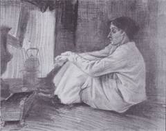 Sien with a cigar, sitting on the floor beside the fireplace by Vincent van Gogh