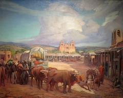 View of Santa Fe Plaza in the 1850s by Gerald Cassidy