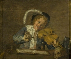 Violinist with a skull and a music book by Judith Leyster