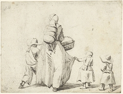 Vrouw lopend met kinderen, van achteren by Harmen ter Borch