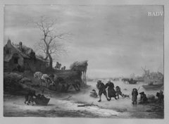 Winter Scene with Figures on an Iced-over Canal by Isaac van Ostade