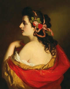 Woman in profile with bands in her hair by Friedrich von Amerling