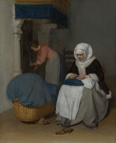 Woman Sewing beside a Cradle by Gerard ter Borch
