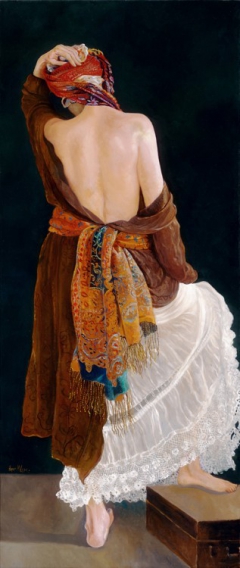 Woman with Colorful Scarf by Hanan Milner