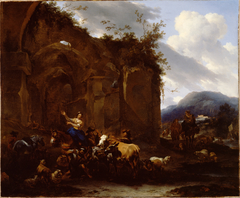 A Farrier and Peasants near Roman Ruins by Nicolaes Pieterszoon Berchem