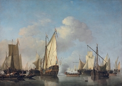 A States Yacht and other vessels in a very light air by Willem van de Velde the Younger