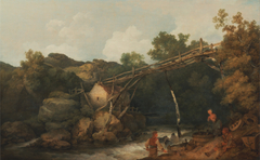 A View near Matlock, Derbyshire with Figures Working beneath a Wooden Conveyor by Philip James de Loutherbourg