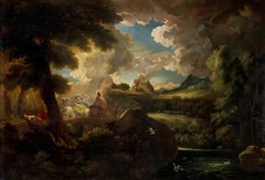 A Wooded Landscape with Figures and a Stormy Sky by the Sea Coast by Pieter Mulier