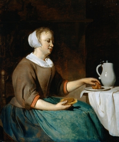 A Young Lady at Breakfast by Gabriël Metsu