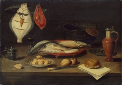 Banquet still life with fish by Alexander Adriaenssen