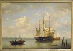 Bark "Nicot" of the company Wüste & Hintzen in Amsterdam, riding at anchor on the river IJ, under supervision of captain Amesz. by Cornelis Christiaan Dommersen