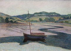 Barque sur l'Aven à marée basse by Henri Delavallée