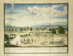 Bij de kraal van de San- (Boesman-) stamhoofden Gronjam en Doroep, nabij de Kamdanifontein(rivier) by Robert Jacob Gordon