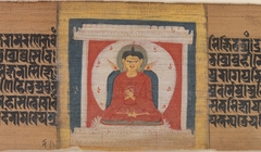 Buddha Enthroned in a Shrine, Leaf from a dispersed Pancavimsatisahasrika Prajnaparamita Manuscript by Anonymous