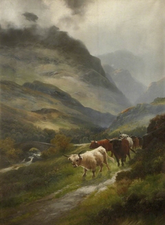 Bulls walking along a Hilly Path by Anonymous