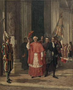 Cardinaux sortant du Vatican par la porte des Suisses, après une audience du Saint-Père by Auguste Dutuit