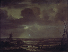 Een vergezicht bij maanlicht by Aert van der Neer