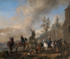 Falconers setting out on a Hunt by Philips Wouwerman