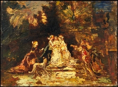 Figure Scene with a Peacock by Adolphe Joseph Thomas Monticelli