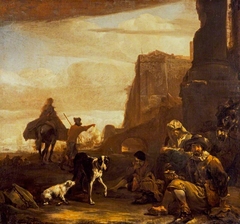 Figures near a Seaport by Jan Baptist Weenix