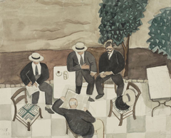 Four men in a coffee-house, painted unawares by Γιάννης Τσαρούχης