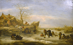 Frozen Canal with Skaters by Isaac van Ostade