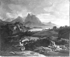 Gebirgslandschaft mit fliehendem Hirsch by Carl Rottmann