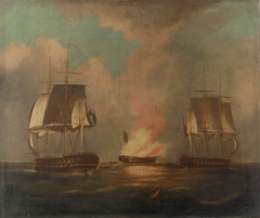 HMS Implacable and Centaur, 27 August 1808 by Thomas Whitcombe