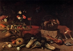 Interior of a Kitchen with a Dog by Jan van Kessel the Elder