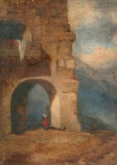 Italian peasant in stone archway. by Louisa Starr