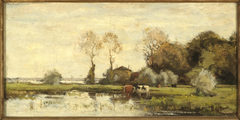 Koeien aan een plas. by Théophile de Bock