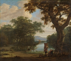 Landscape with fisherman with a square net by Joris van der Haagen