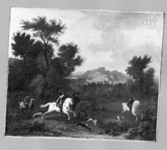 Landscape with Hunting people by Dirk Maas