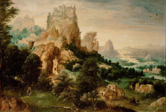 Landschaft mit dem Gleichnis vom Barmherzigen Samariter by Herri met de Bles