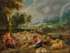 Landschaft mit Regenbogen by Lucas van Uden