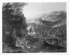 Landschaft mit Wasserfall by Johann Jakob Dorner the Elder