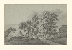 Landschap met drie boerderijen by Gerrit Hulseboom