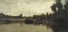 Landschap met schepen op een rivier in de avond by Charles-François Daubigny